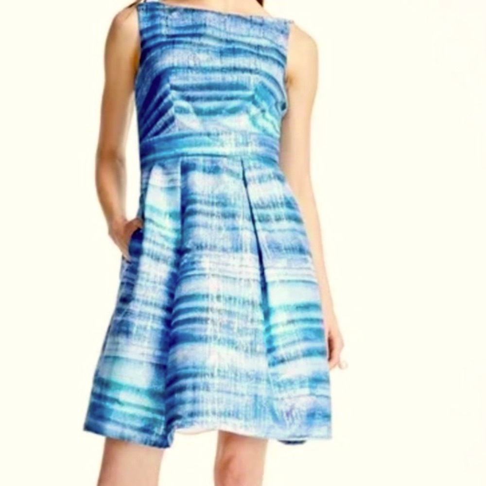 THEIA 6 Bateau metallic fit & flare shimmer dress